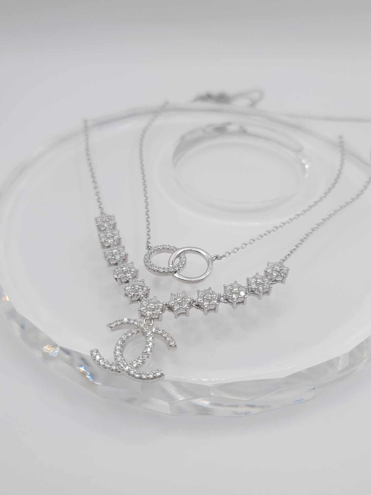 C-Shape Sterling Silver Double Necklace