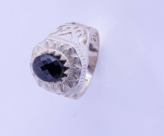Art Deco Natural Sapphire Ring - 8.5g | Exotics Silver