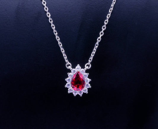 Radiant Red: Sterling Silver Chain Necklace - 4G, 35CM
