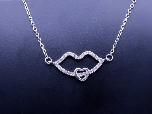 Sterling Silver Lips Necklace For Women Natural Pearl 4G,35CM