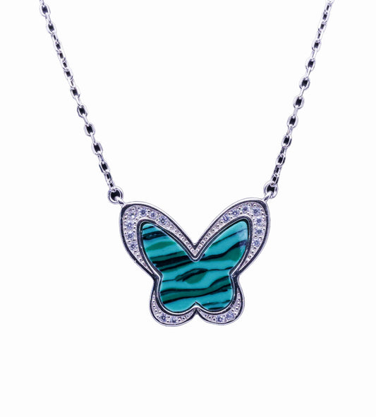 Sterling Silver Romantic Hollow Butterfly Pendant Necklace 3.9G, 35CM