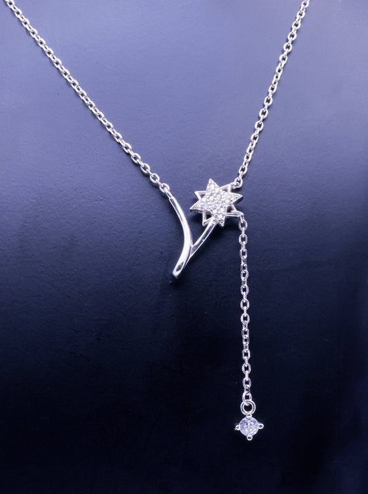 Sterling Silver Starlight Diamond Drop Necklace  4G, 35CM