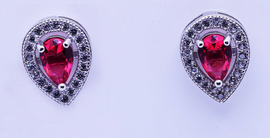 Sapphire Diamond Pear Shape Halo Stud Earrings - 3g | Exotics Silver