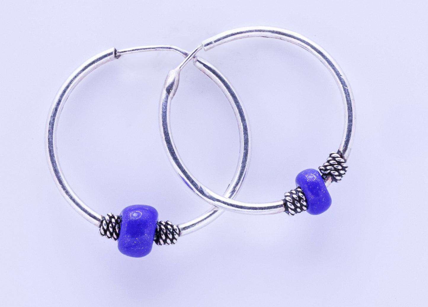 Sterling Silverblue murano style hoop earrings for woman