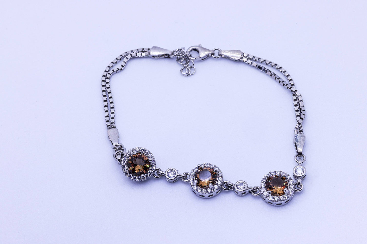 Elegant Sterling Silver Brown Stone Bracelet - Timeless Beauty and Natural Charm | 6.5g, 20cm